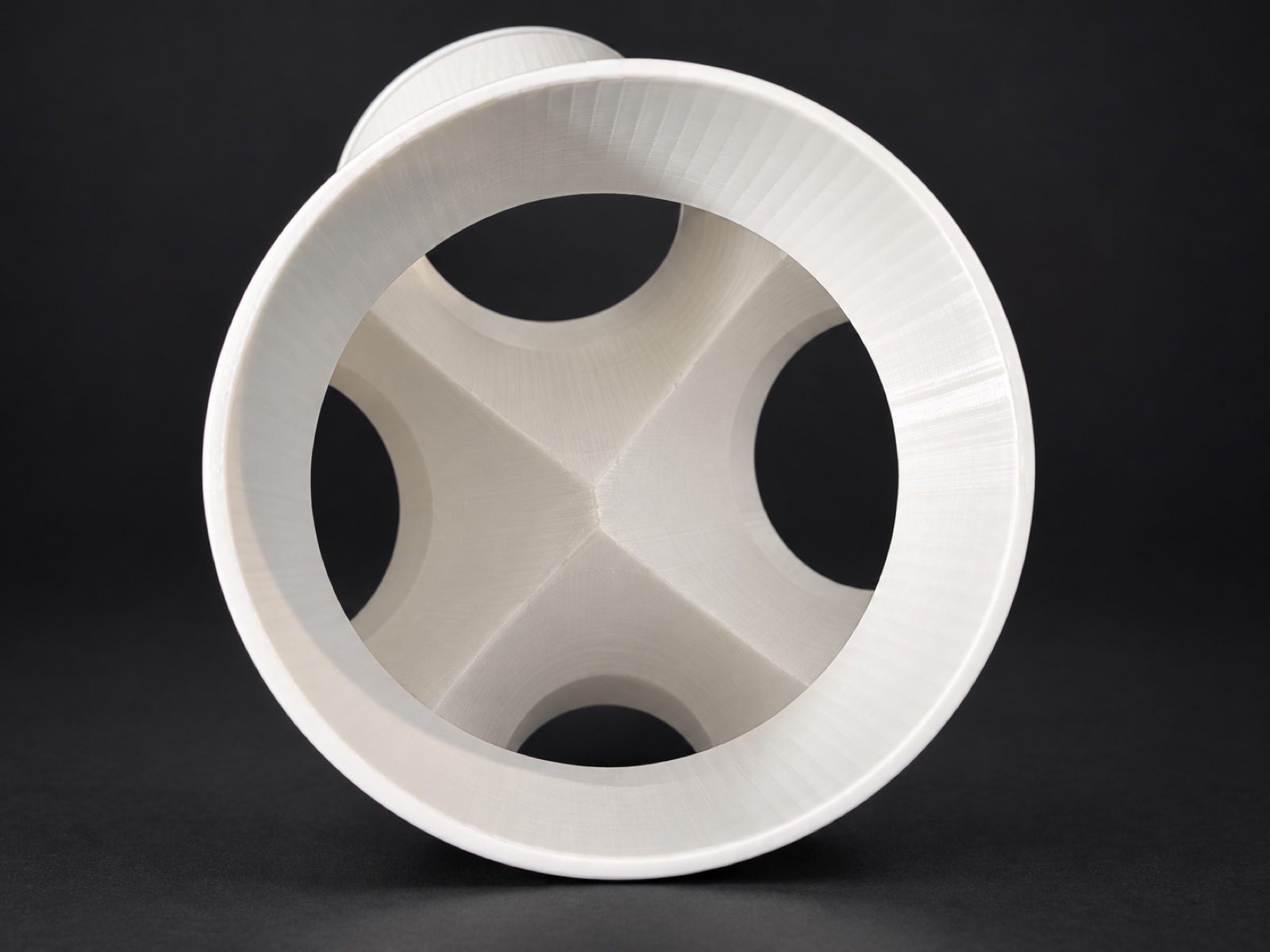 Interior detail of a white 3D printed multi-way duct